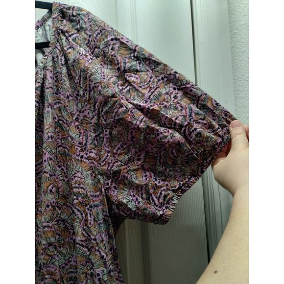 Terra & Sky Size 4X (28/30W) Purple Brown Butterfly Marks Split Neck Midi Dress - Picture 4 of 8